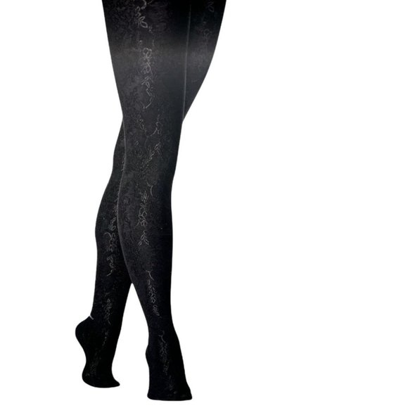A New Day Fashion Tights Women's Size M/L Stylish Touch Airy Floral Black 1 Pair